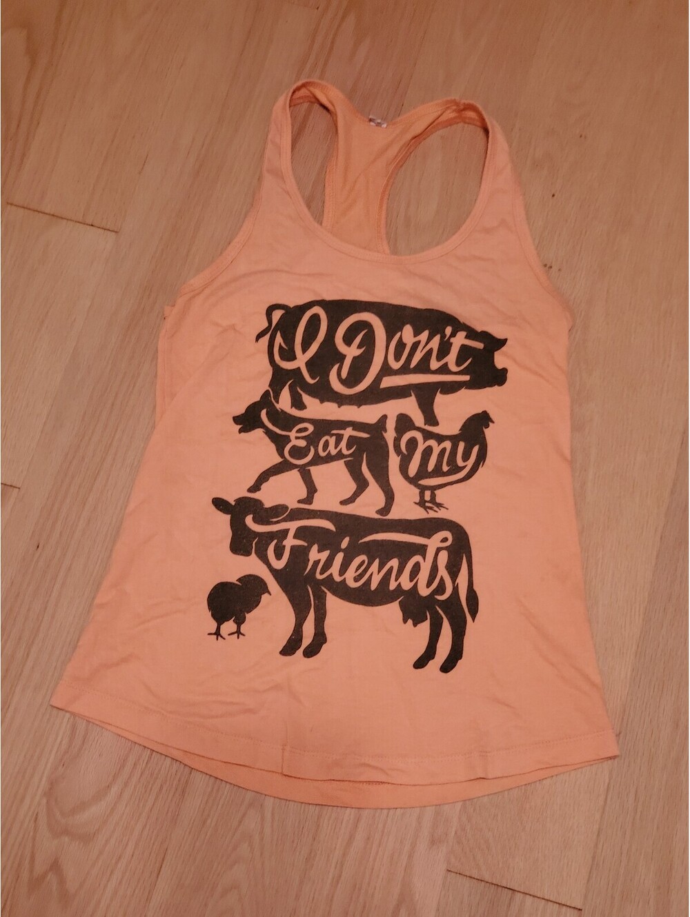 Peach Racerback Tank Top with 'I Don't Eat My Friends' Print